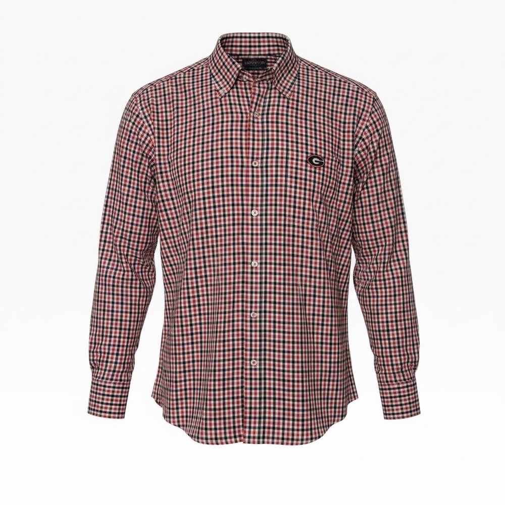 Pennington & Bailes Georgia Bulldogs Gingham Button Down Shirt Mens XL Red Black